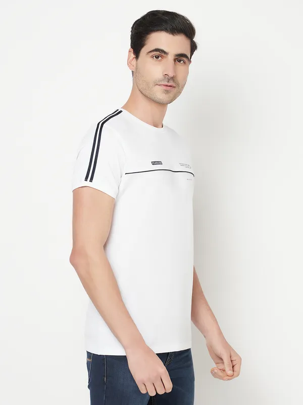 Octave Men White Solid Cotton T-shirt