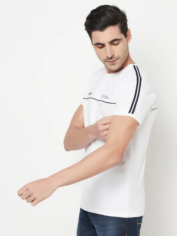 Octave Men White Solid Cotton T-shirt