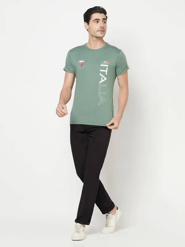 Octave Men Olive Green Typography Printed T-shirt