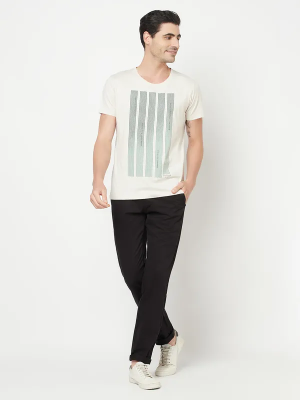 Octave Men Cream-Coloured  Green Graphic Printed T-shirt