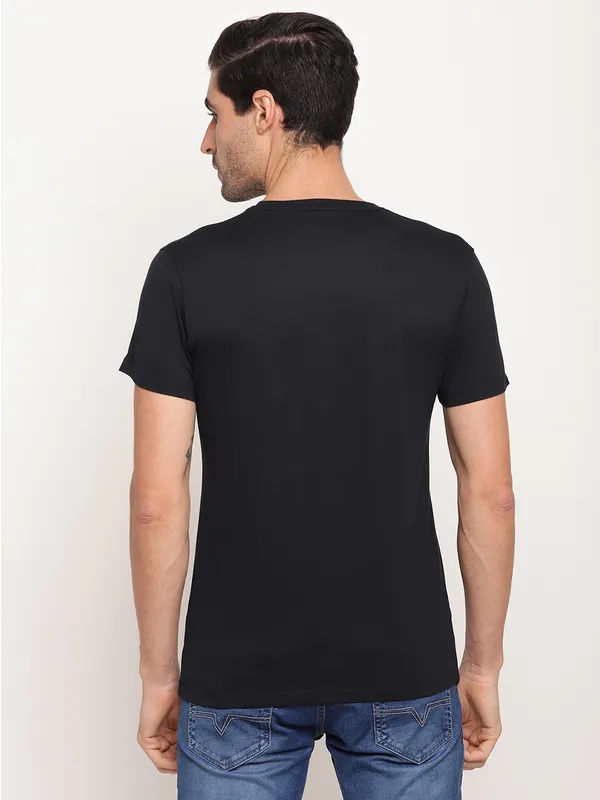 Octave Men Black Typography Pure Cotton T-shirt