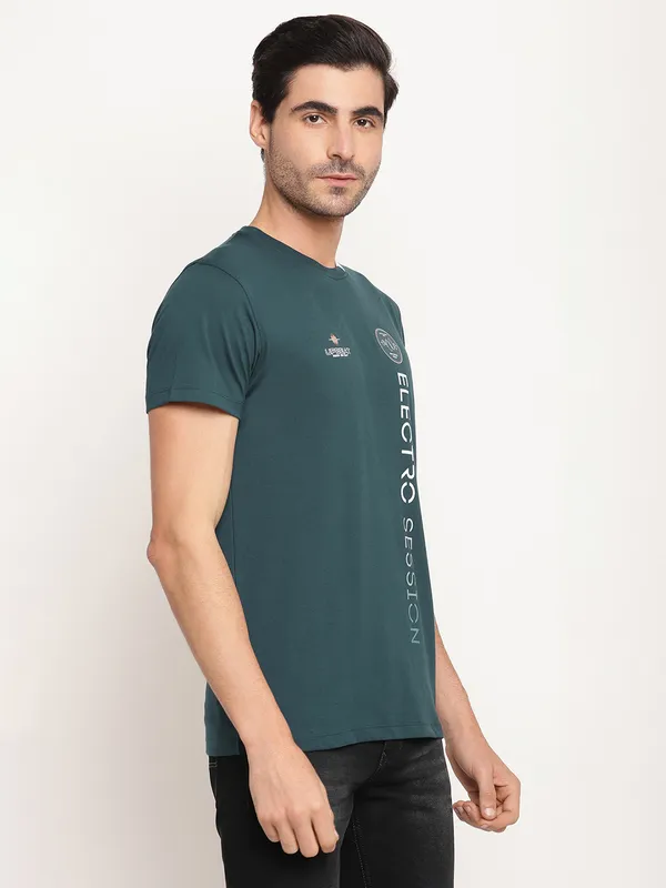 Octave Men Teal Typography Printed Cotton T-shirt