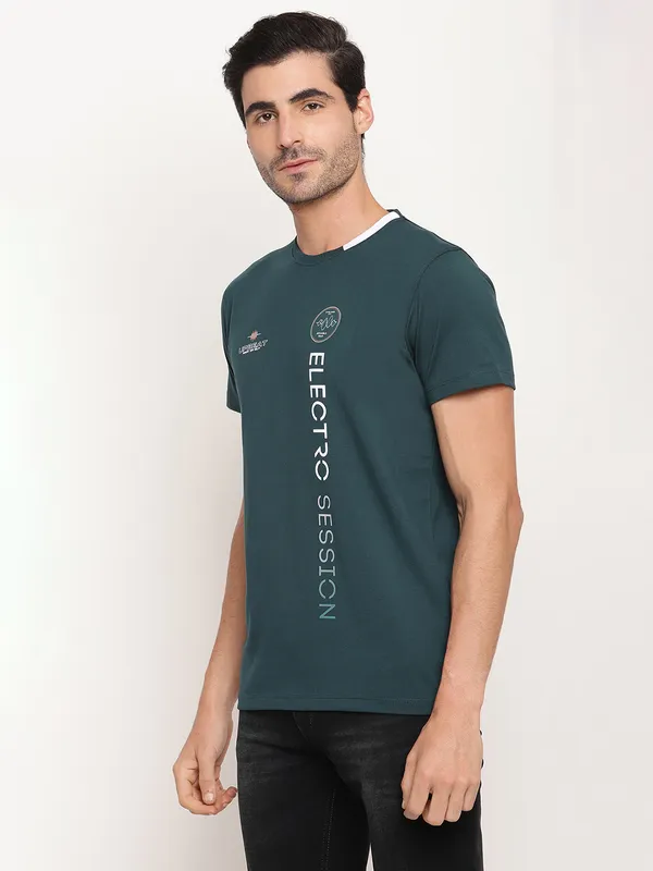 Octave Men Teal Typography Printed Cotton T-shirt