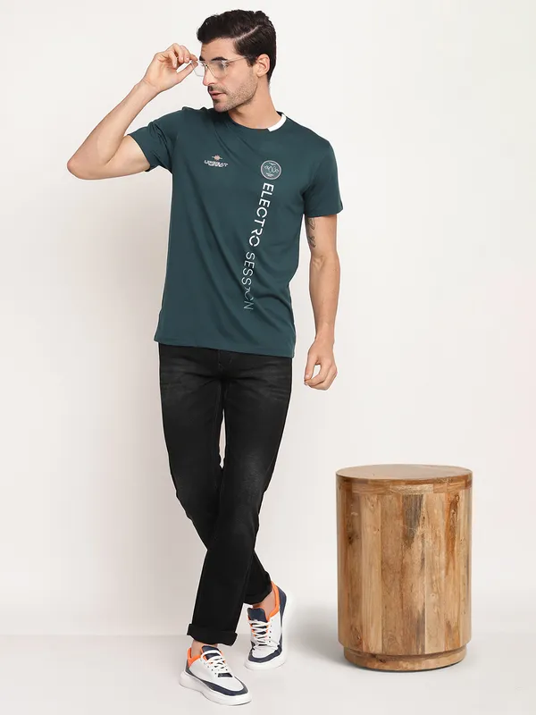 Octave Men Teal Typography Printed Cotton T-shirt