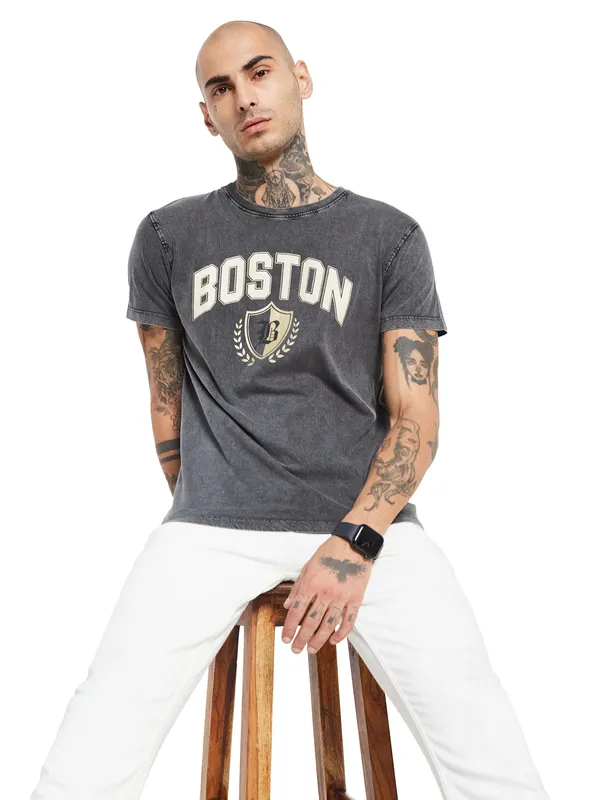 Octave Boston Celtics Printed High Neck Cotton Regular Fit Casual T-shirt