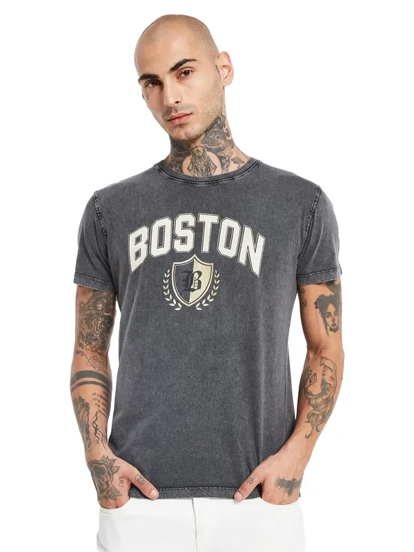 Octave Boston Celtics Printed High Neck Cotton Regular Fit Casual T-shirt