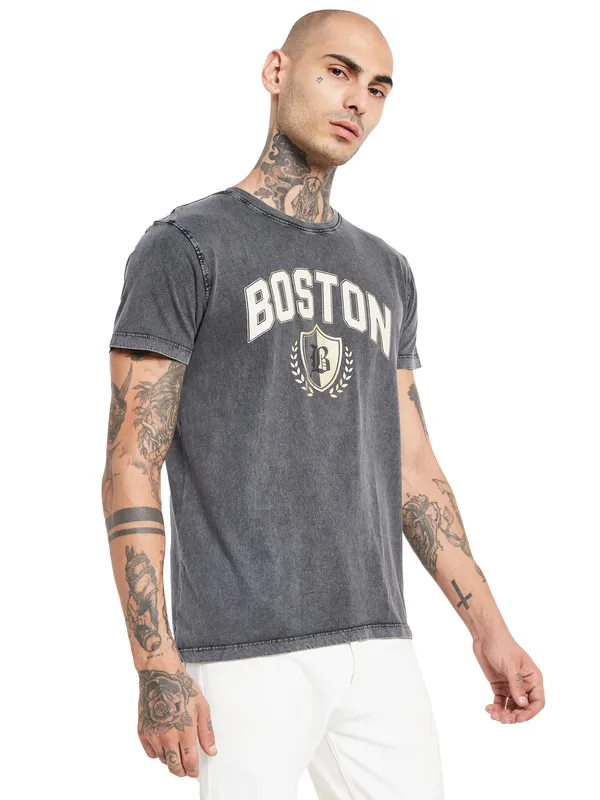 Octave Boston Celtics Printed High Neck Cotton Regular Fit Casual T-shirt