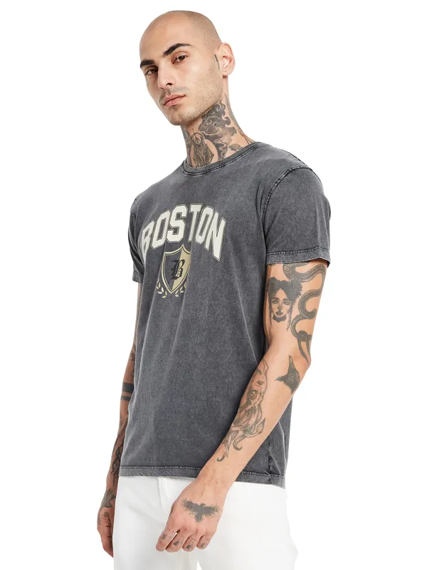 Octave Boston Celtics Printed High Neck Cotton Regular Fit Casual T-shirt