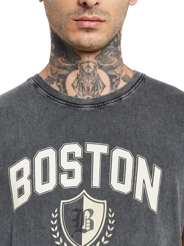 Octave Boston Celtics Printed High Neck Cotton Regular Fit Casual T-shirt