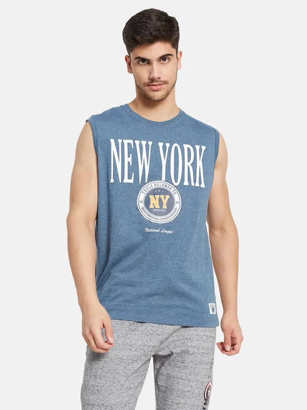 Typographic Print Sleeveless T-shirt