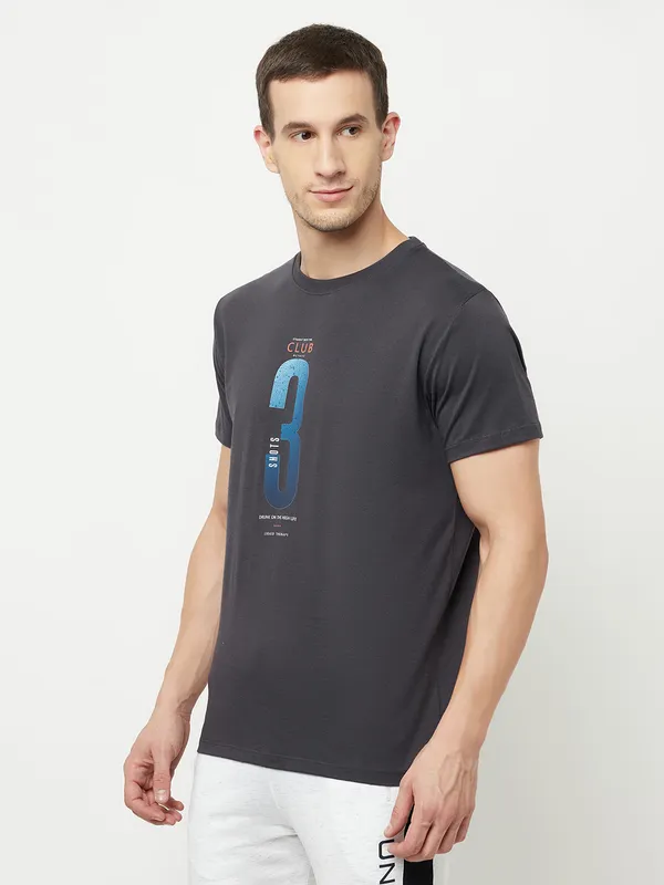 Octave Men Black Typography Printed Applique T-shirt