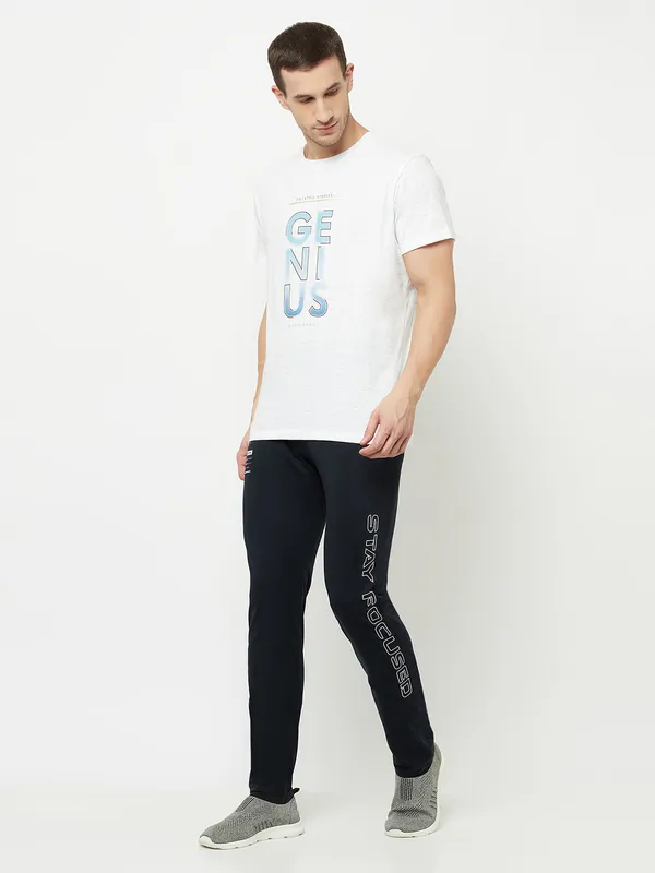 Octave Men White Typography Printed Raw Edge T-shirt