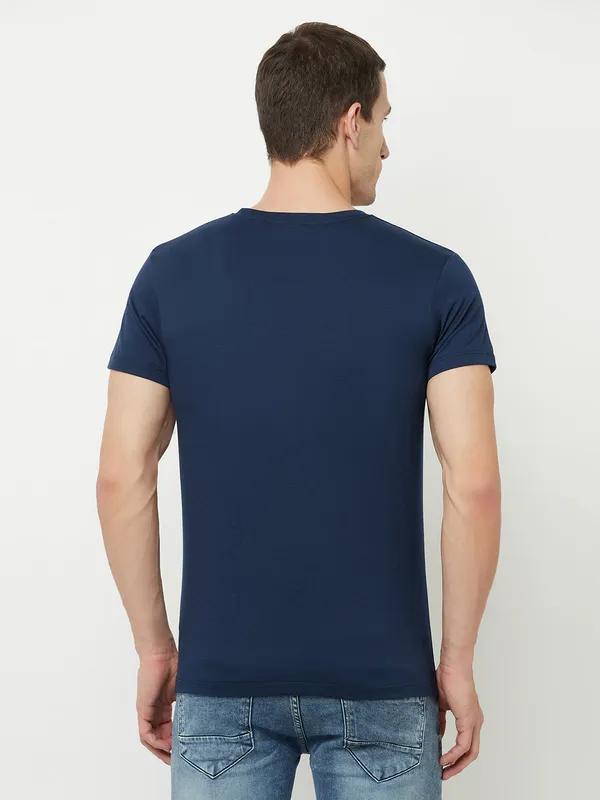 Octave Men Blue  poseidon Typography Printed Applique T-shirt