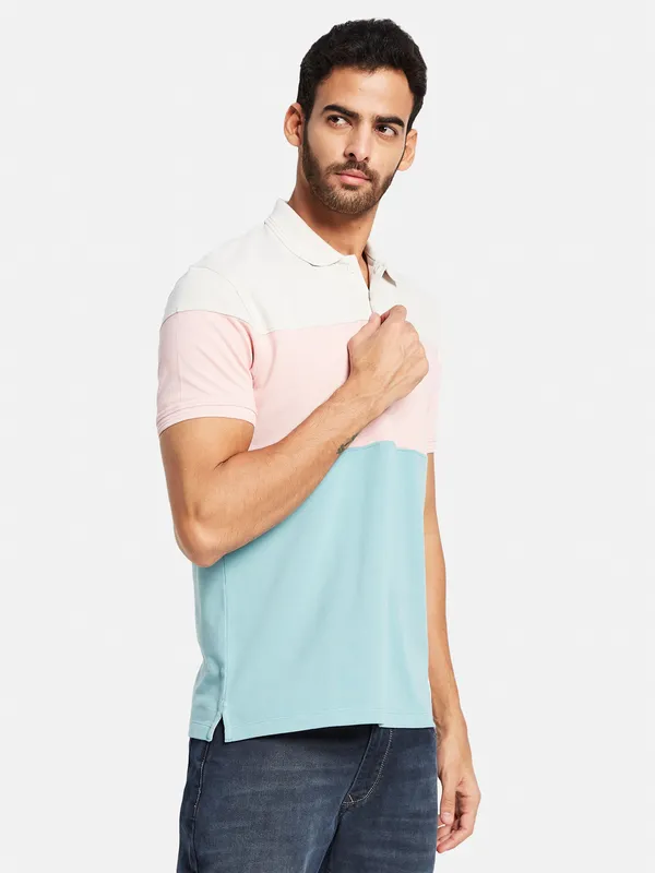 Octave Men Pink Polo Collar Pockets T-shirt