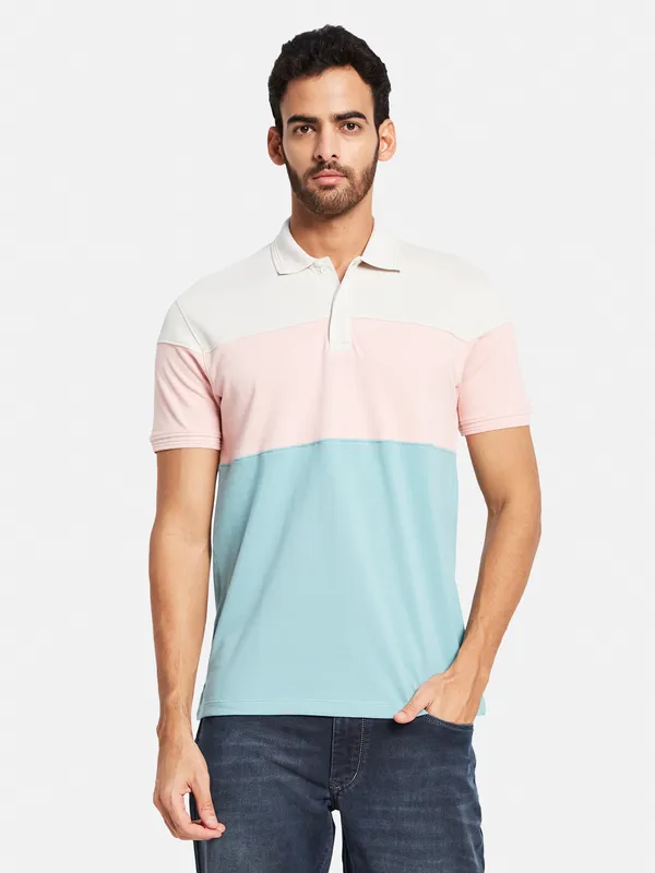 Octave Men Pink Polo Collar Pockets T-shirt