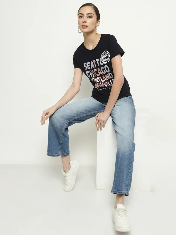 METTLE Typography Printed Round Neck Cotton T-shirt