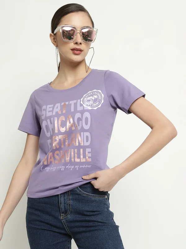 METTLE Typography Printed Round Neck Cotton T-shirt