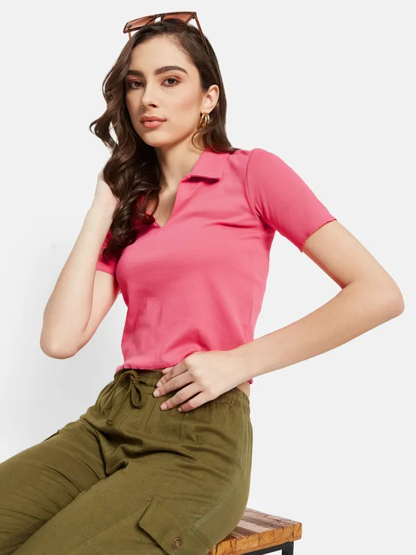 Polo Collar Crop T-shirt