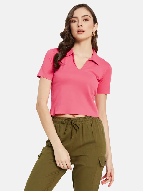 Polo Collar Crop T-shirt