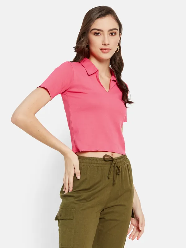 Polo Collar Crop T-shirt