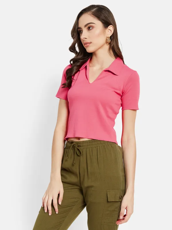 Polo Collar Crop T-shirt