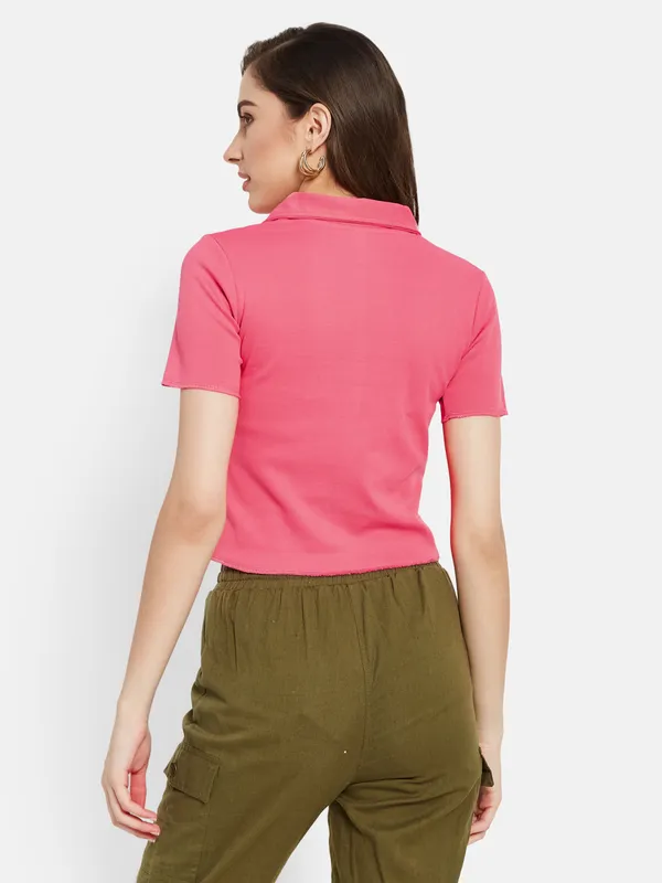 Polo Collar Crop T-shirt