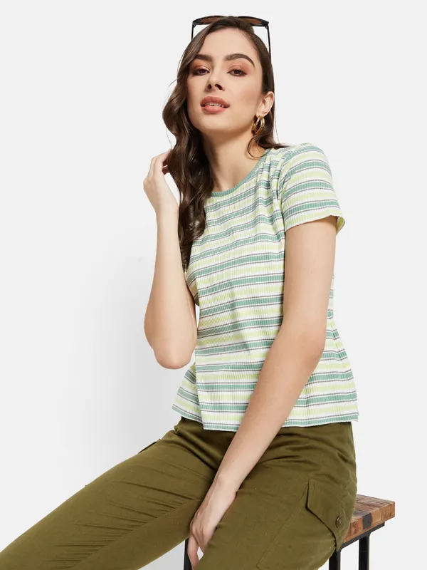 Contrast horizontal Stripes Ribbed T-shirt