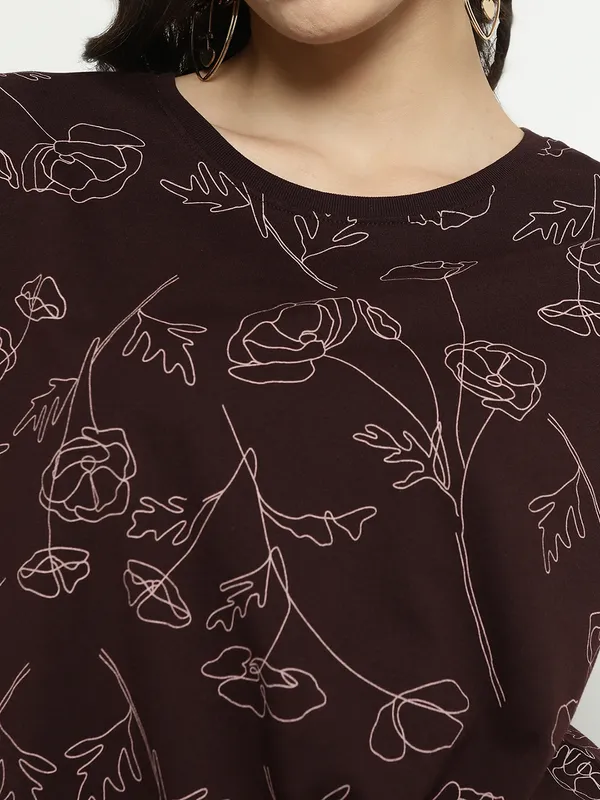 METTLE Floral Printed Round Neck Cotton T-shirt