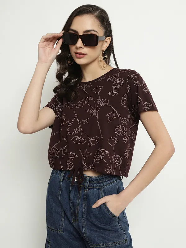 METTLE Floral Printed Round Neck Cotton T-shirt
