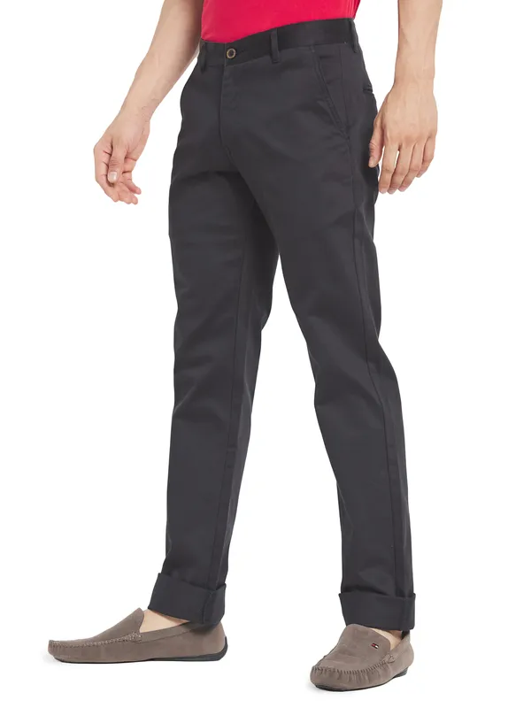 Octave Men Black Solid Cotton Trousers