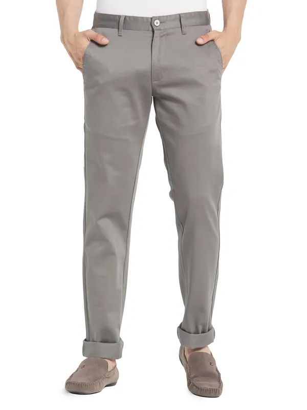 Octave Men Grey Solid Casual Trousers