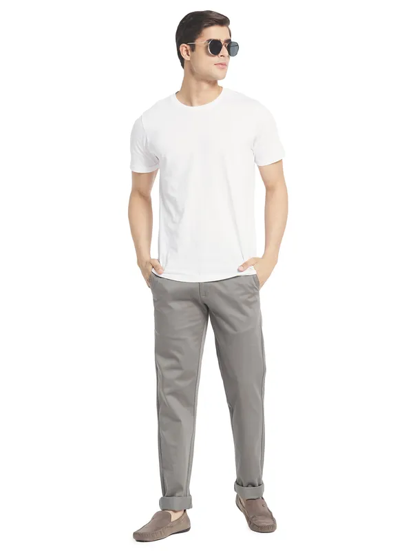 Octave Men Grey Solid Casual Trousers