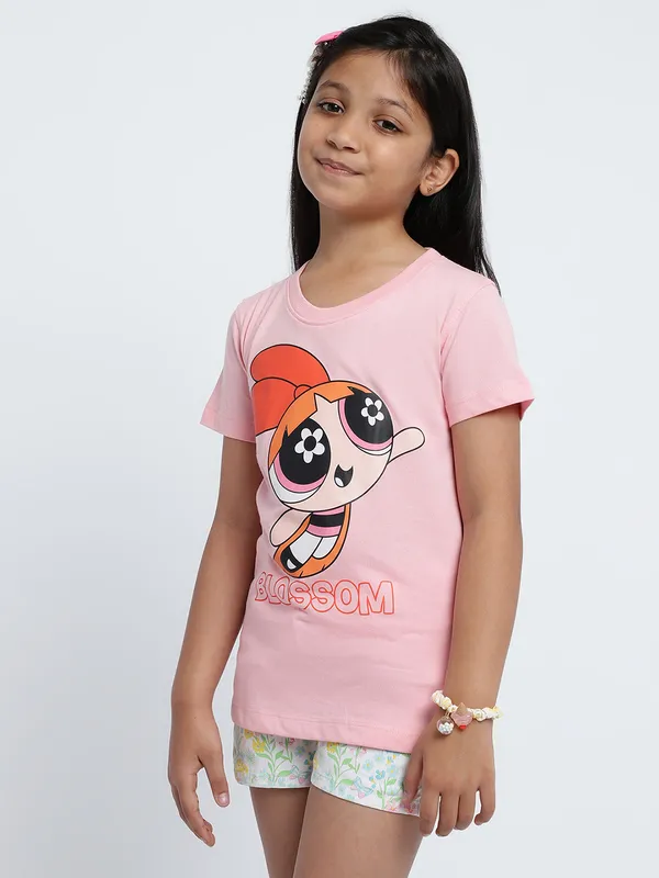 METTLE Girls Humour and Comic powerpuff Girls Printed Cotton T-shirt