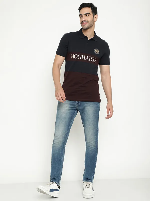 Octave Typography Printed Polo Collar Cotton T-shirt