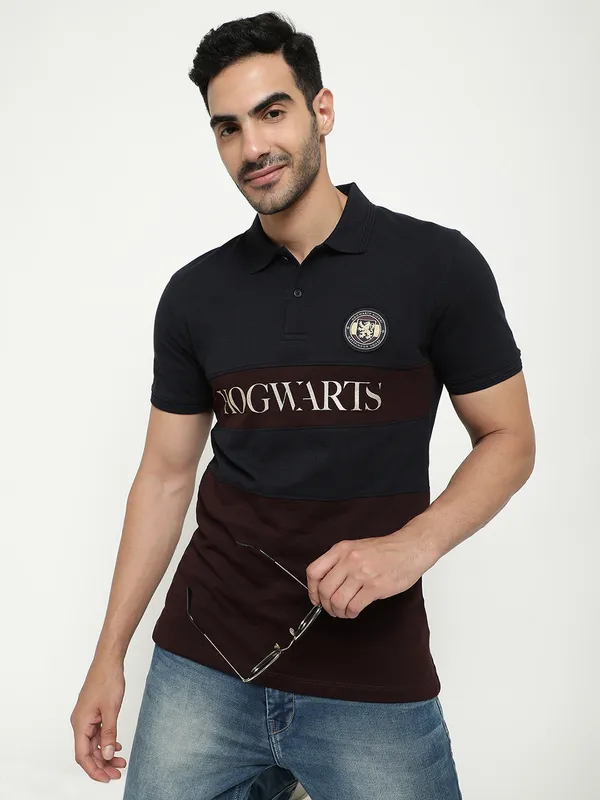 Octave Typography Printed Polo Collar Cotton T-shirt