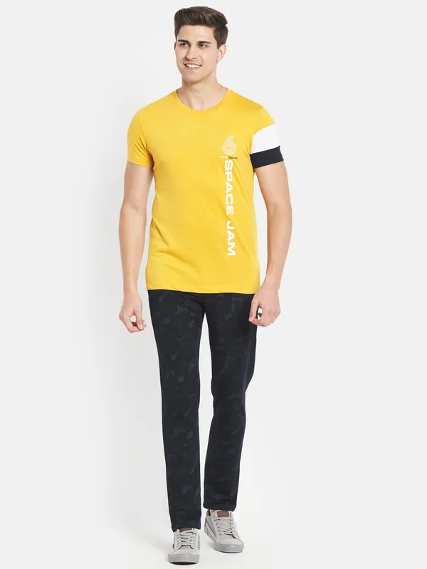 Octave Men Yellow Typography Printed T-shirt