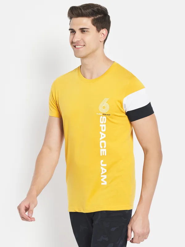 Octave Men Yellow Typography Printed T-shirt