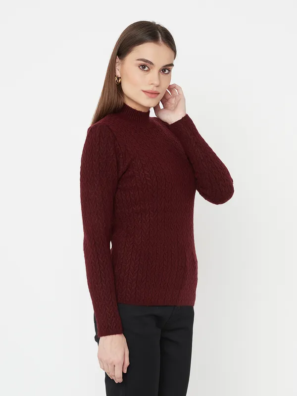 Maroon Acrylic Full Sleeve Pullover Sweater