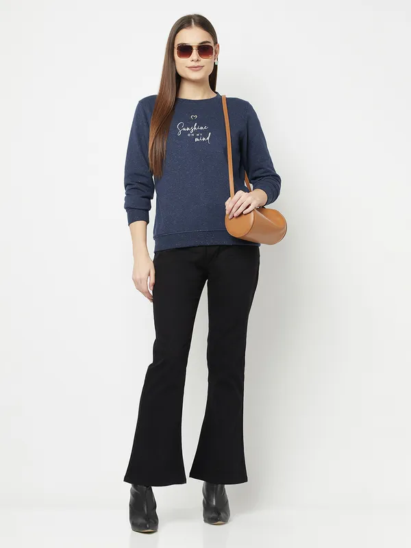 Women Navy Melange Sweatshirts