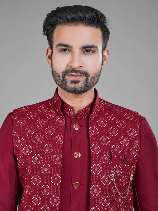 Amazing maroon silk indowestern