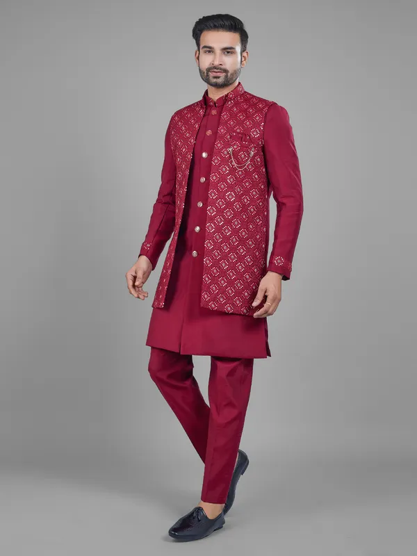 Amazing maroon silk indowestern