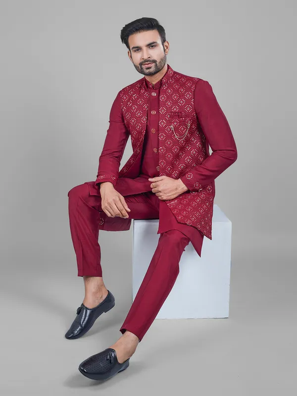 Amazing maroon silk indowestern