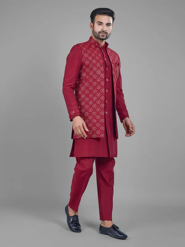 Amazing maroon silk indowestern