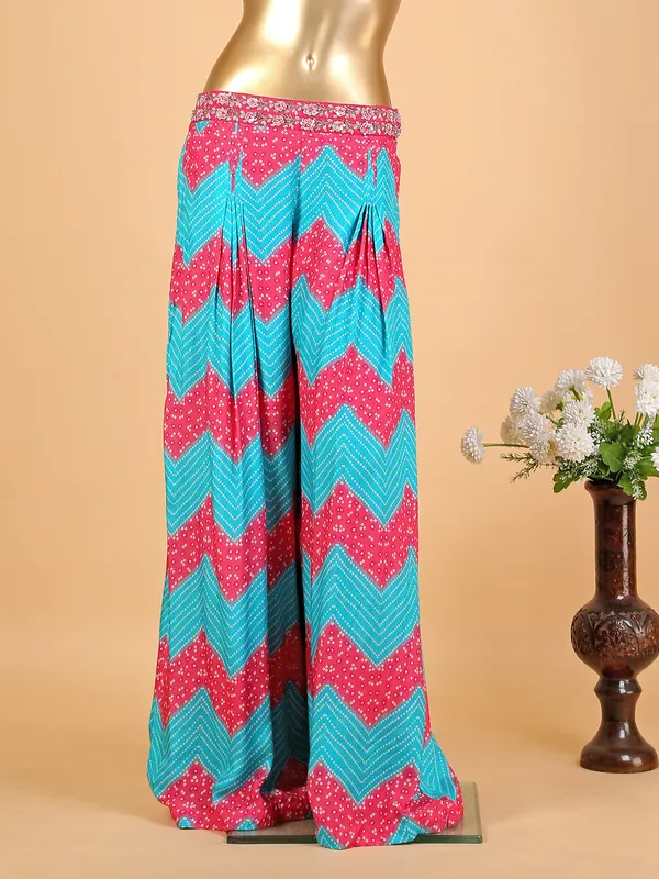 Aqua and pink printed silk co-ord set