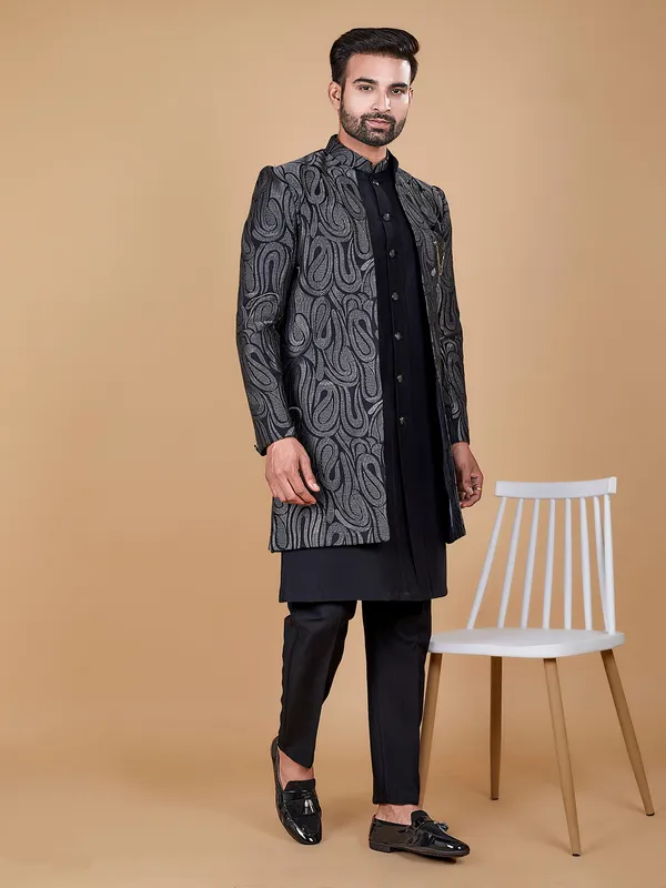 Attractive black silk indowestern