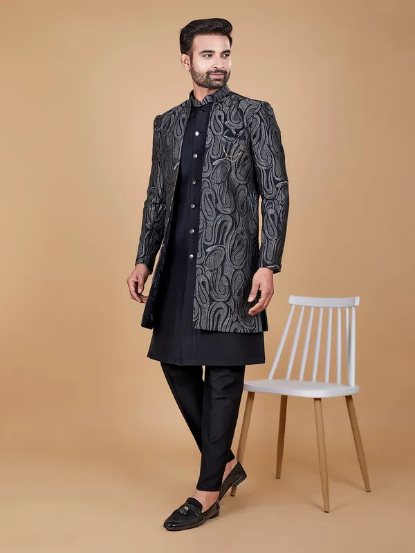 Attractive black silk indowestern