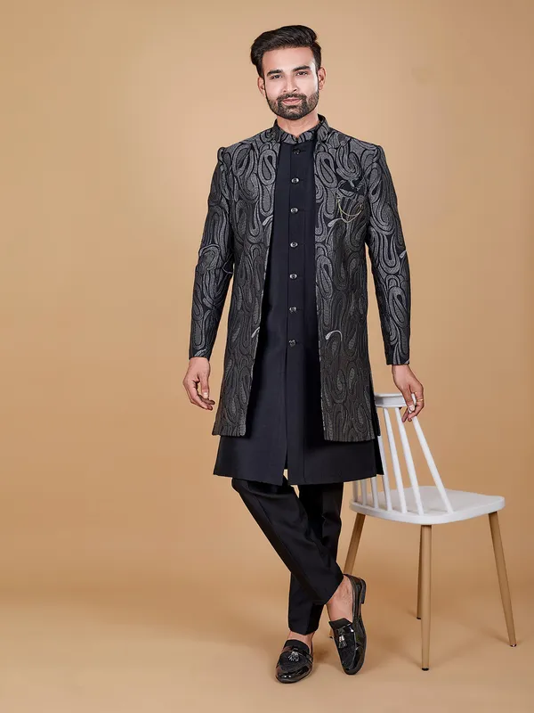 Attractive black silk indowestern