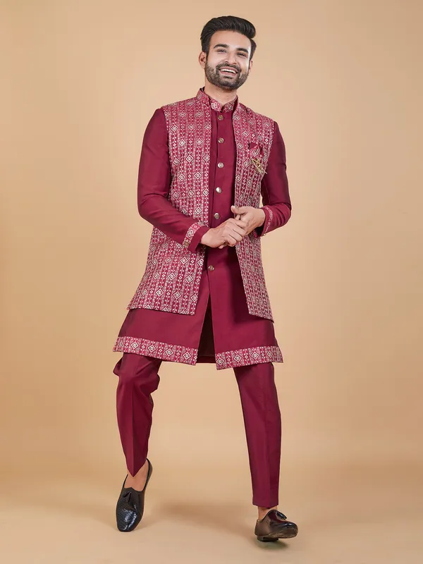 Attractive wine silk indowestern