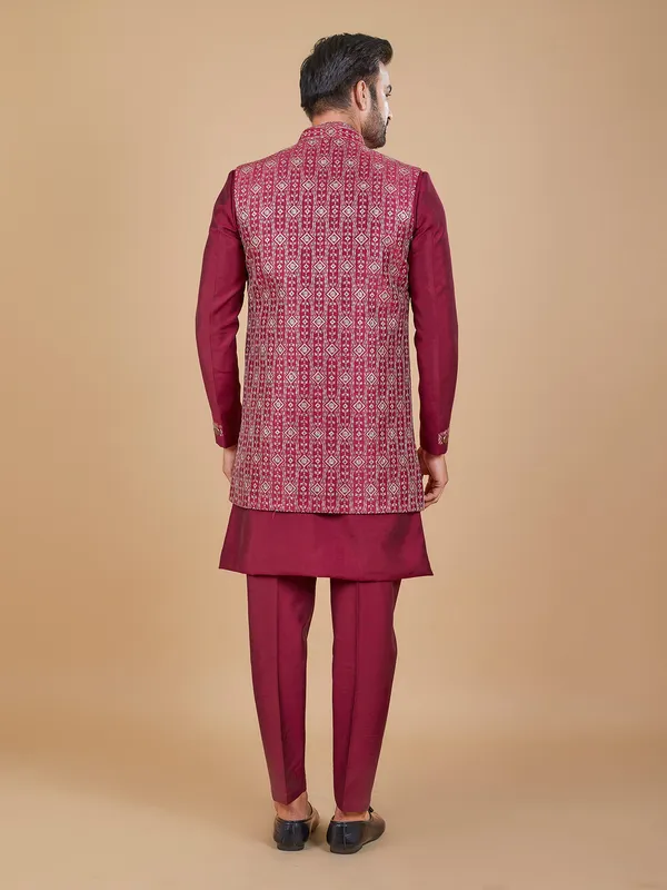 Attractive wine silk indowestern