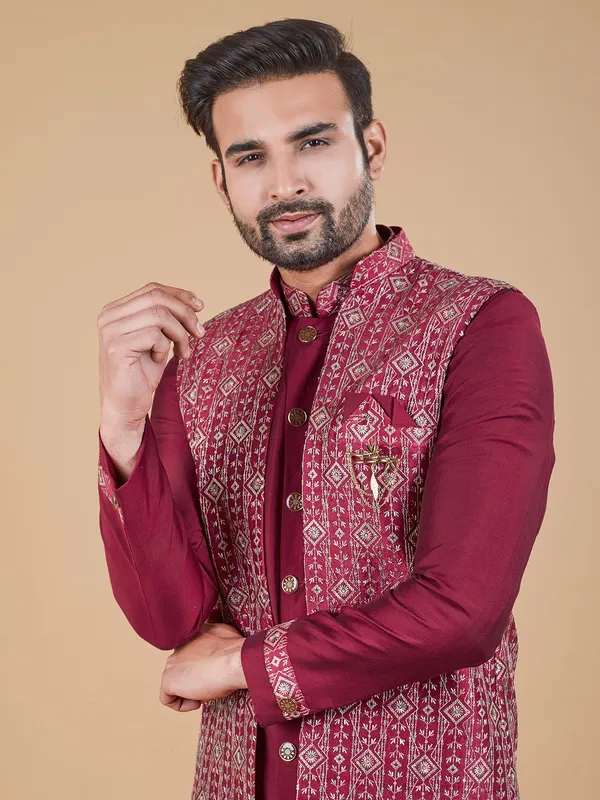 Attractive wine silk indowestern